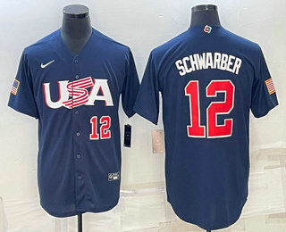 Mens USA Baseball #12 Kyle Schwarber Number 2023 Navy World Baseball Classic Stitched Jerseys